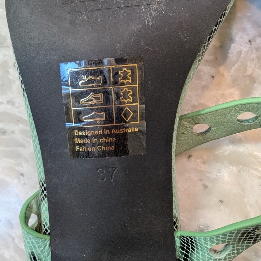 Caverley Slip-On Mule Sandal Green Leather Slide Double Straps Block Heel 37 7 - Picture 6 of 6